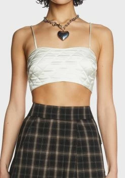 Pretty Garbage Tops Ivory Quilted Satin Bralette Top