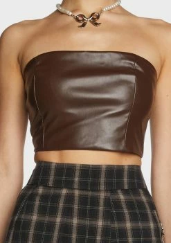 Pretty Garbage Brown Vegan Leather Tube Top