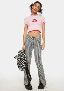 Pretty Garbage Cherry Fuzzy Crop Sweater Top Crop Tee