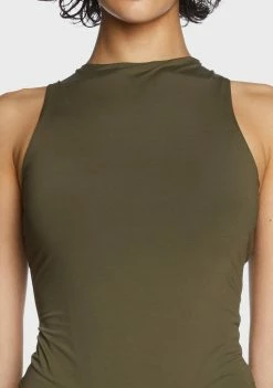 Pretty Garbage Tops Olive Round Neck Sleeveless Bodysuit