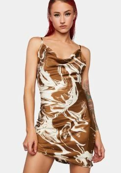 Pretty Garbage Low Back Cowl Neck Mini Dress Slip Dress