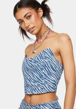 Pretty Garbage Zebra Print Denim Corset Top