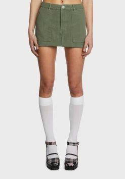 Pretty Garbage Olive Twill Cargo Mini Skirt