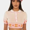 Another Girl Daisy Border Polo Crop Top Button Up Shirt