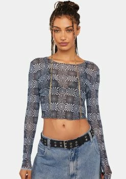 Another Girl Swirl Checkerboard Mesh Top Mesh Shirt