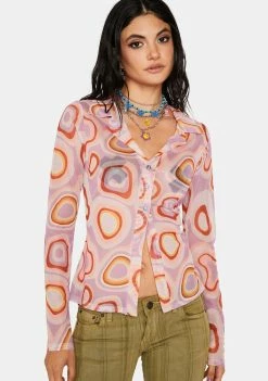 Another Girl Mesh Button Up Top