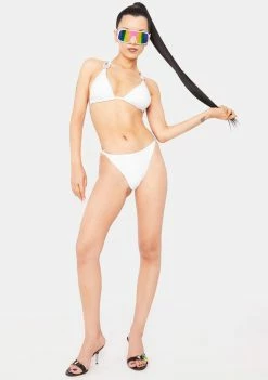 Hustler White Rhinestone Tanga Bikini Bottoms