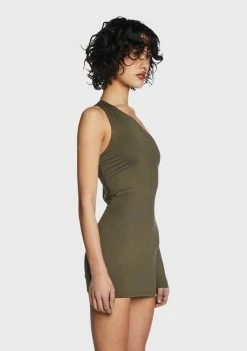 Buy π Pretty Garbage Olive One-Shoulder Cut-Out Mini π Dress π 9 Pretty Garbage Olive One-Shoulder Cut-Out Mini Dress