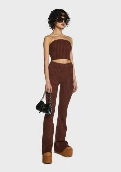 Pretty Garbage Brown Cable Knit Flare Pants Bottoms