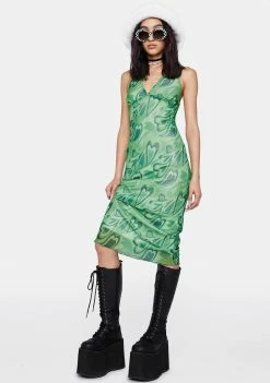 Pretty Garbage Heart Mesh Midi Dress