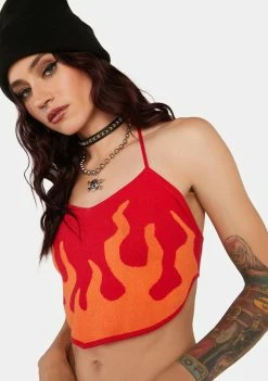 Another Girl Burning Heart Knit Halter Top Crop Halter Top