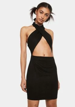 Pretty Garbage Dresses Faux Suede Halter Mini Dress