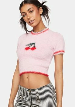 Pretty Garbage Cherry Fuzzy Crop Sweater Top Crop Tee