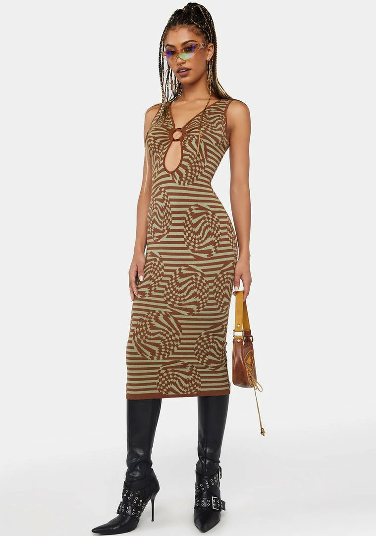 New β Another Girl Celeste Optical Stripe Knit Midi π Dress π 3 Another Girl Celeste Optical Stripe Knit Midi Dress