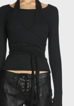 Pretty Garbage Layered Halter Ribbed Knit Top Tops