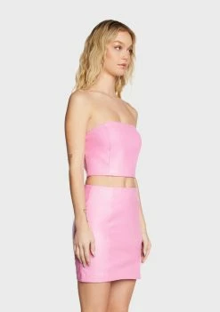 Pretty Garbage Pink Vegan Leather Tube Top Tops