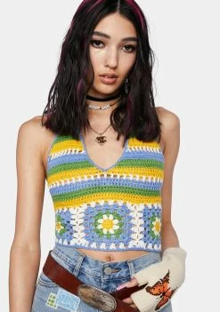 Pretty Garbage Floral Crochet Crop Top Tops