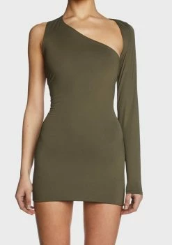 Pretty Garbage Olive One-Shoulder Cut-Out Mini Dress