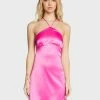 Pretty Garbage Dresses Pink Satin Halter Mini Dress