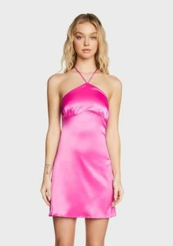 Pretty Garbage Dresses Pink Satin Halter Mini Dress