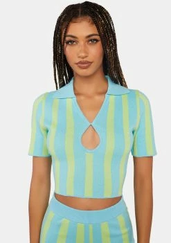 Another Girl Keyhole Stripe Knit Polo Top