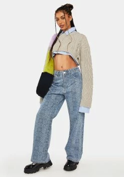 Another Girl Denim Swirl Checkerboard Jeans