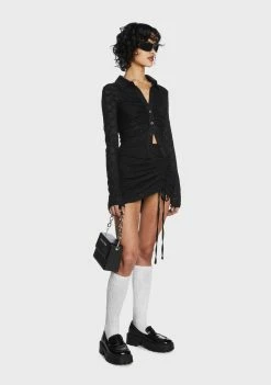 Pretty Garbage Lace Knit Ruched Mini Skirt Bottoms