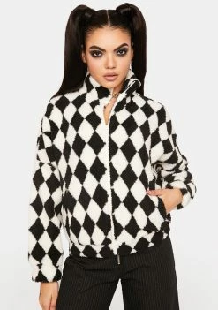 Pretty Garbage Checkered Faux Shearling Jacket Outerwear