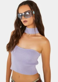 Pretty Garbage Tube Top Knit Choker Cropped Top