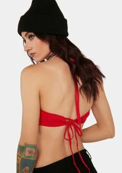 Another Girl Burning Heart Knit Halter Top Crop Halter Top