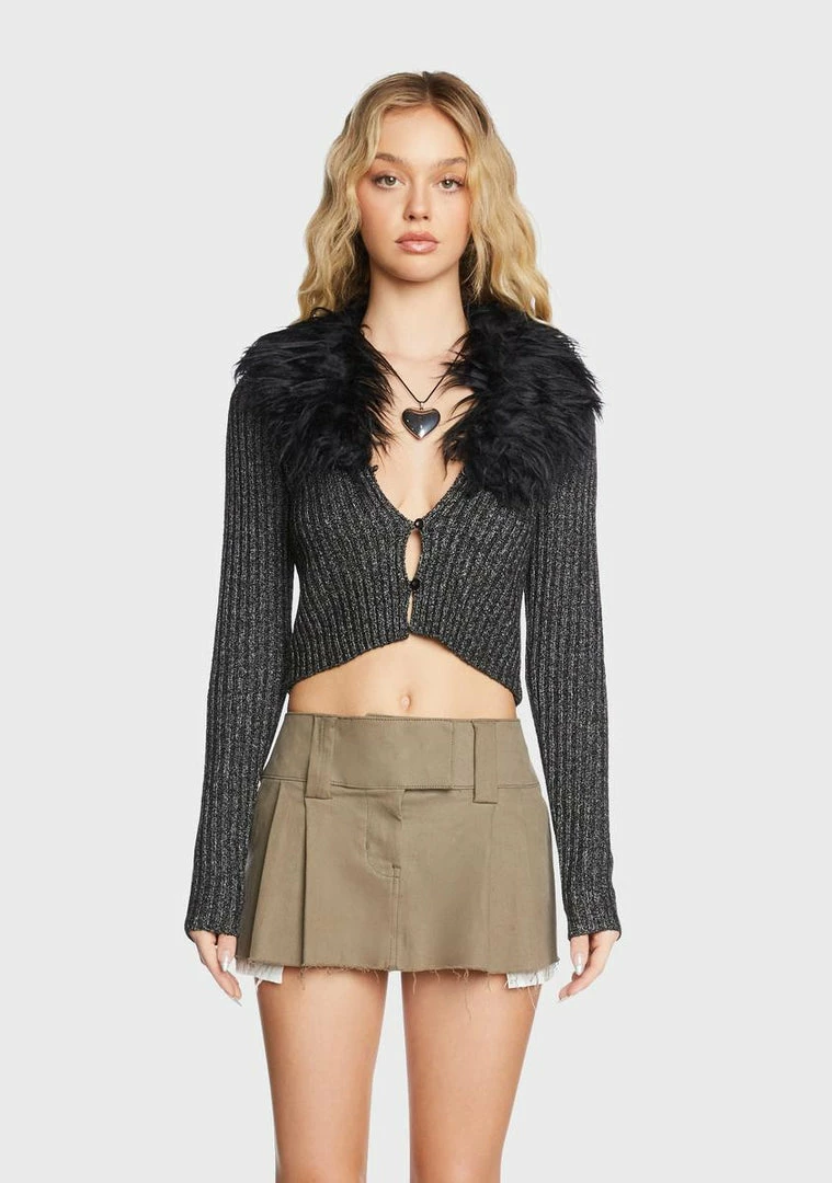 Buy π Pretty Garbage Tops Black Faux Fur Ribbed Knit Top β 3 Pretty Garbage Tops Black Faux Fur Ribbed Knit Top