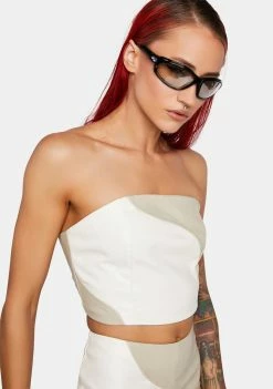 Pretty Garbage Color Block Vegan Leather Lace Up Top Tube Top