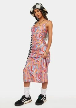 Another Girl Swirl Print Bias Cut Midi Slip Dress Midi Dresses