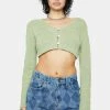 Pretty Garbage Sage Knit Cropped Long Sleeve Cardigan Tops