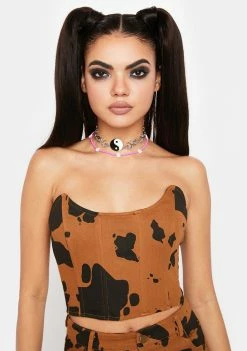 Pretty Garbage Cow Print Denim Corset