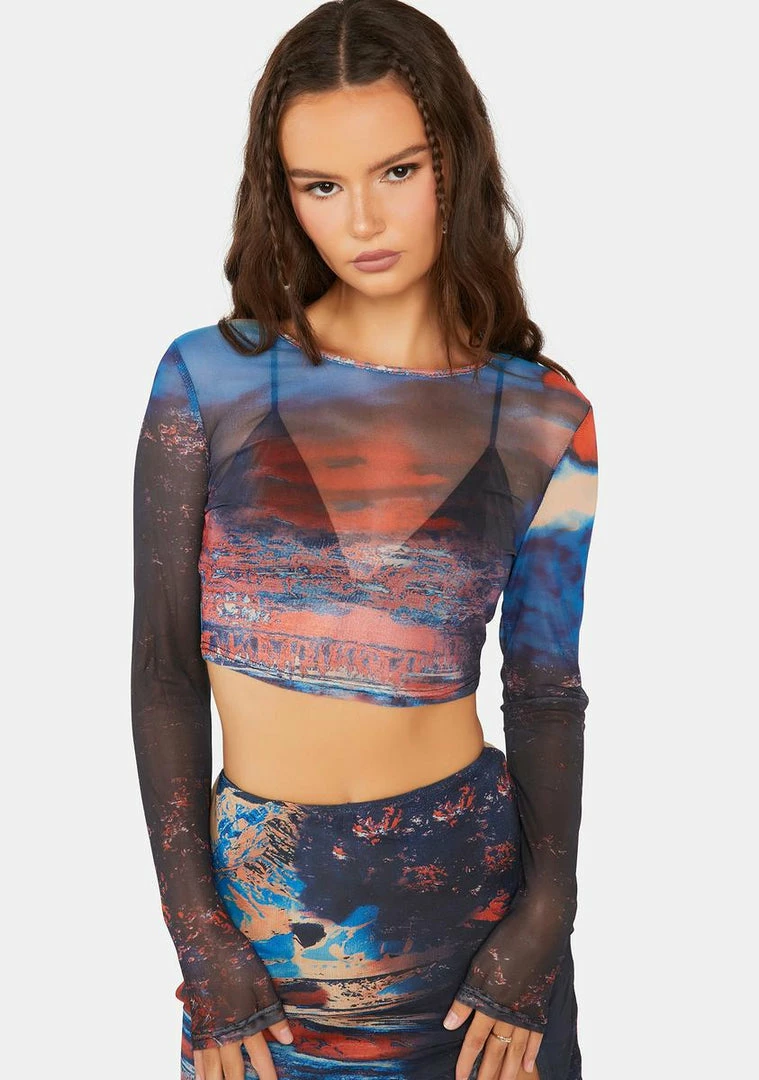 Top 10 π Pretty Garbage Scenic Print Mesh Crop Top π 3 Pretty Garbage Scenic Print Mesh Crop Top