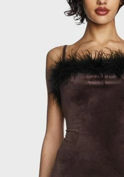 Pretty Garbage Brown Faux Fur Trim Mini Dress