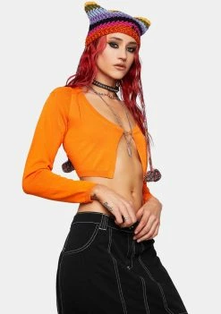 Pretty Garbage Chain Open Cropped Cardigan Long Sleeve Crop Top