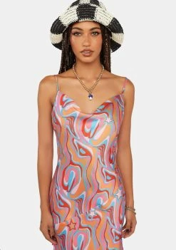 Another Girl Swirl Print Bias Cut Midi Slip Dress Midi Dresses