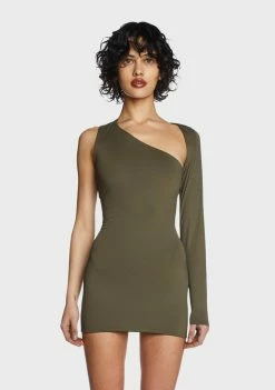 Pretty Garbage Olive One-Shoulder Cut-Out Mini Dress
