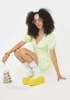 Another Girl Puff Sleeve Ditsy Mini Dress Dresses