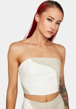 Pretty Garbage Color Block Vegan Leather Lace Up Top Tube Top