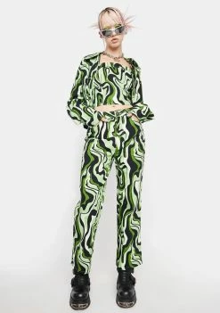 Another Girl Green Swirl Print Trousers