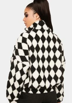 Pretty Garbage Checkered Faux Shearling Jacket Outerwear