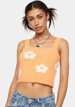 Pretty Garbage Ditsy Floral Eyelash Sweater Tank Top Tops