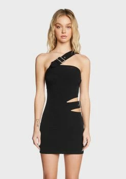 Pretty Garbage One Shoulder Buckle Mini Dress