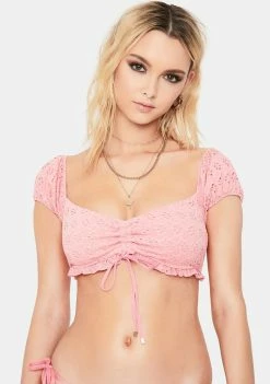 Power 2 The Flower Coral Lottie Peasant Bikini Top