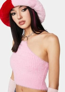 Pretty Garbage Pink Fuzzy Halter Top