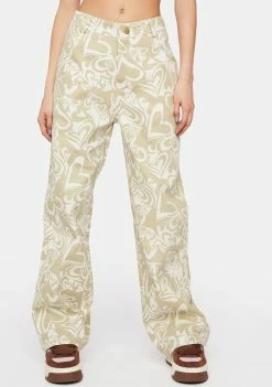 Pretty Garbage Heart Print Wide Leg Pants