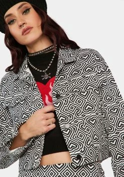 Another Girl Martha Mono Heart Print Crop Trucker Jacket Cropped Jacket